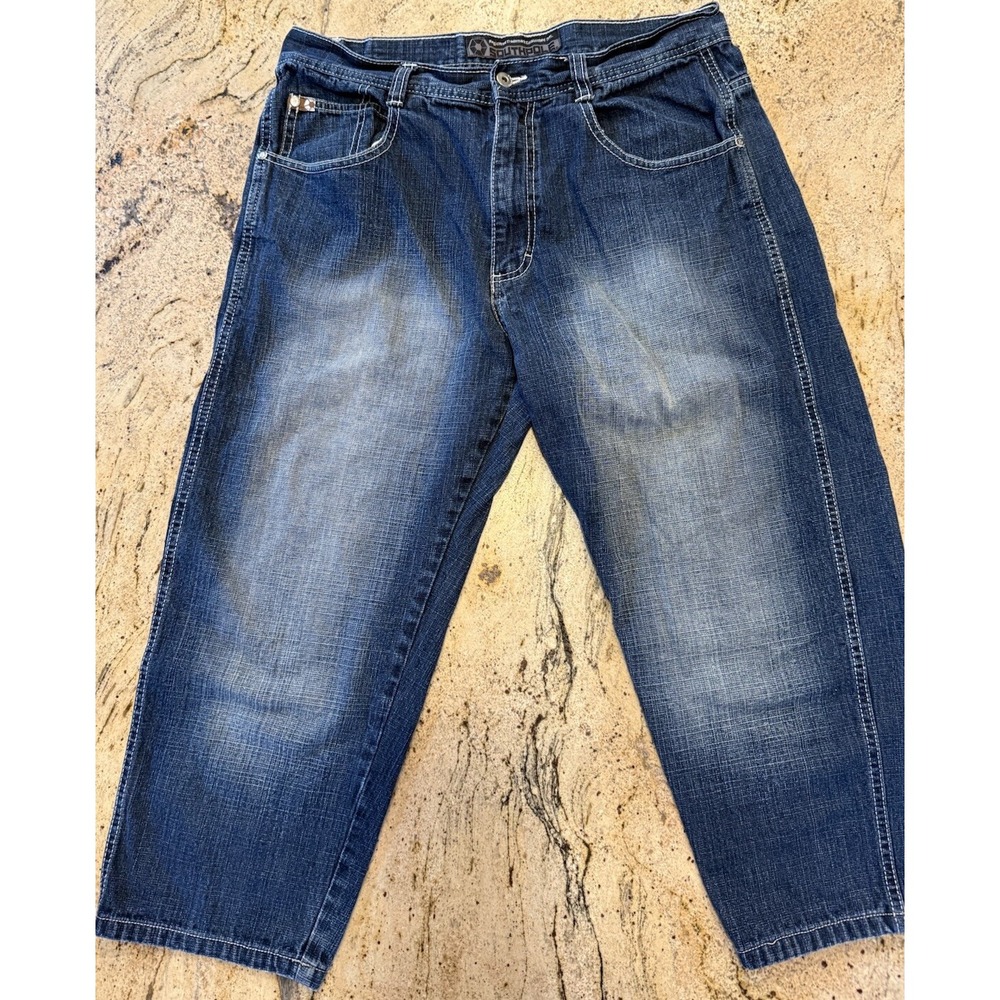 Mens Southpole Blue Stone Washed Baggy Relaxed Fit Jeans Size 34x33 RN82628